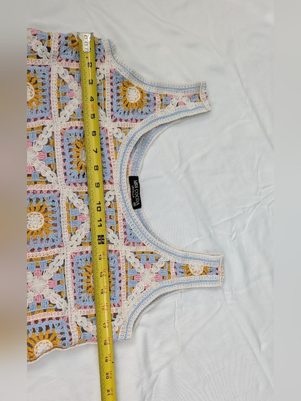 Crochet Square-Panel Copped Tank Top  Multicolor Sz M - Picture 5 of 9